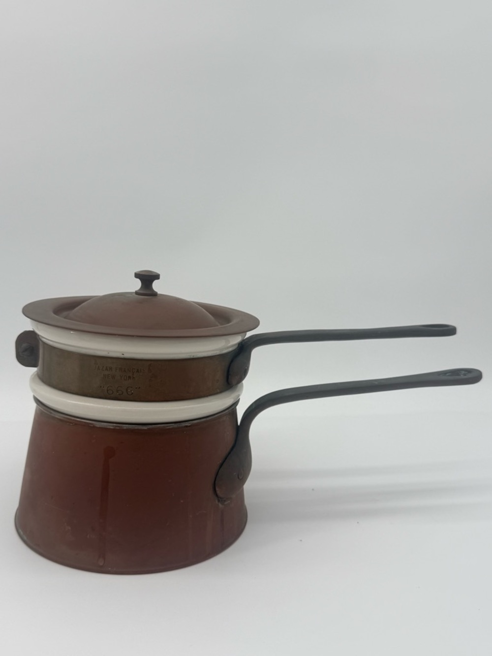 Brown Enamel Double Saucepan Set with Lid